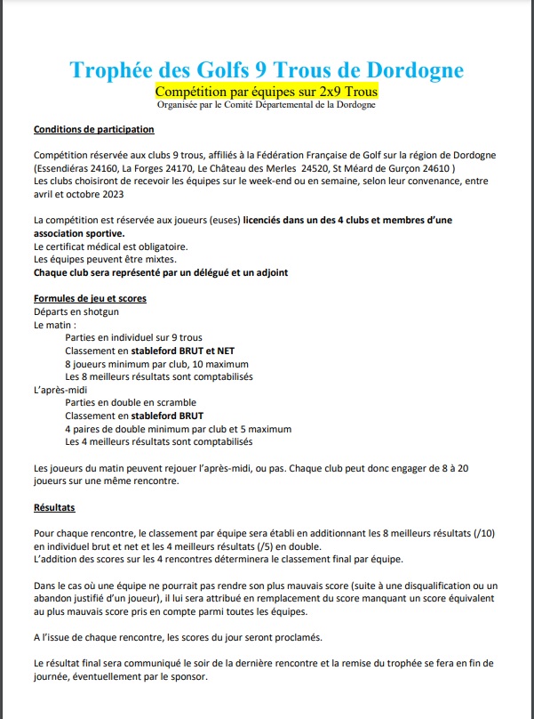 reglement1 Organigramme du Comité Départemental de Golf de la Dordogne