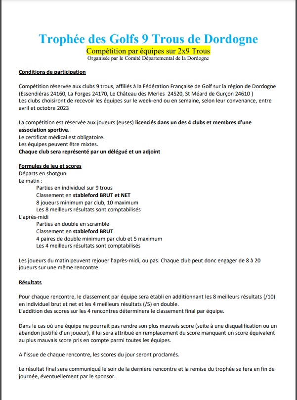 reglement1 Comité de Golf de la Dordogne